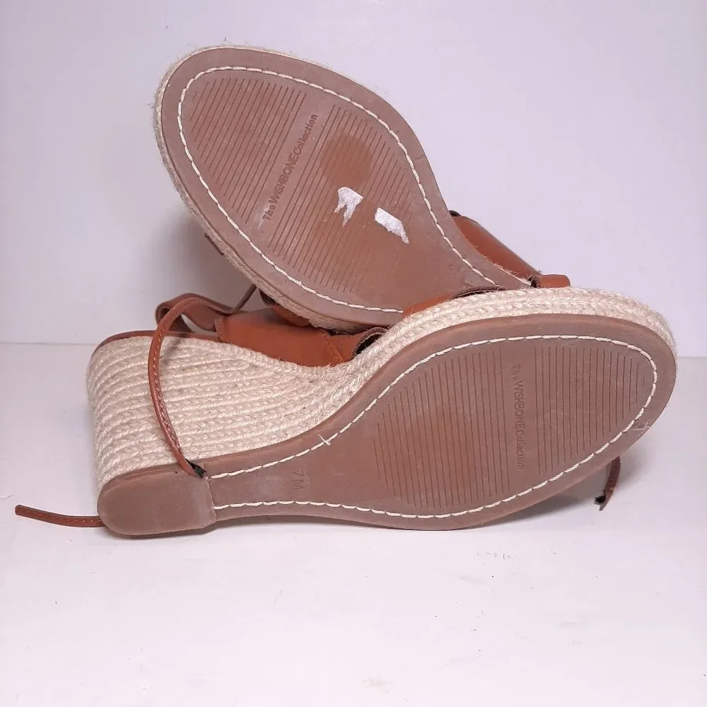 Wishbone Faux Leather Strappy Lace Up Espadrille Wedge Sandals Heels Shoes 7